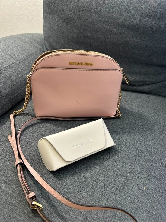 Michael Kors Handbags - Michael Kors Pink Saffiano Dome Crossbody Bag W/ White Glasses Case Set